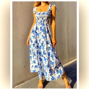 Amazon Floral Smocking Midi Dress - US Size Small - Cotton like